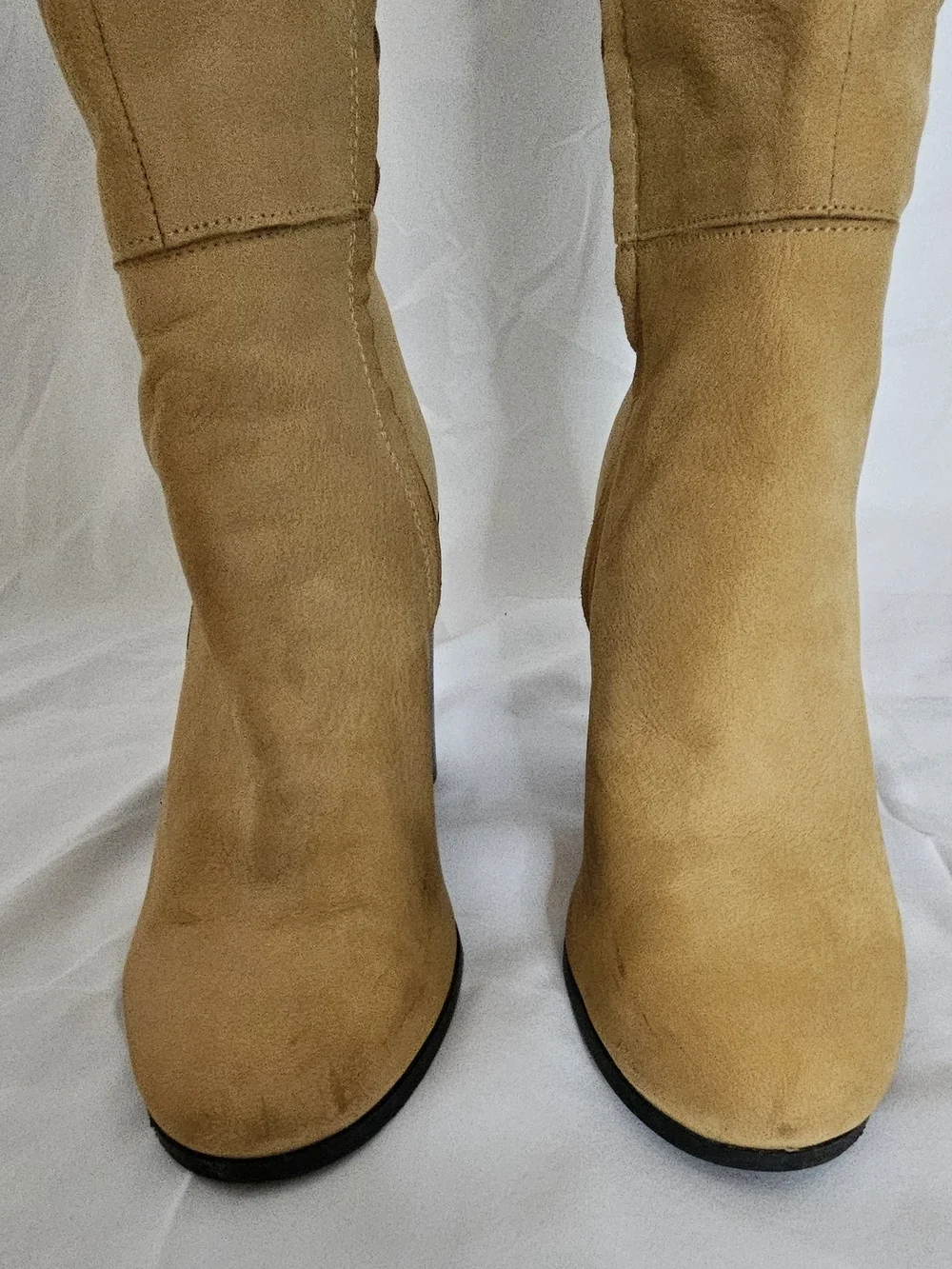 Kenneth Cole New York Tan Leather Knee High Block Heel Boots Size 8